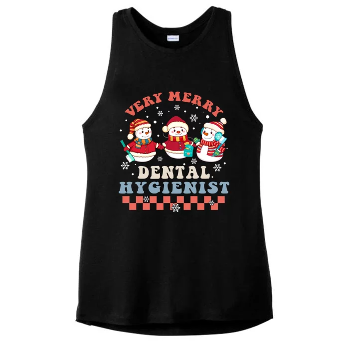 Very Merry Dental Hygienist Groovy Christmas Dental Squad Gift Ladies Tri-Blend Wicking Tank