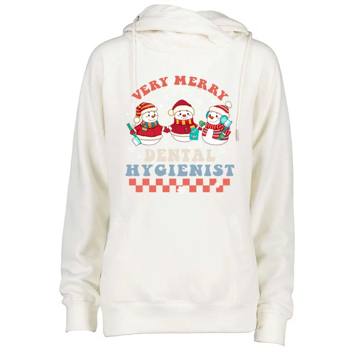 Very Merry Dental Hygienist Groovy Christmas Dental Squad Gift Womens Funnel Neck Pullover Hood