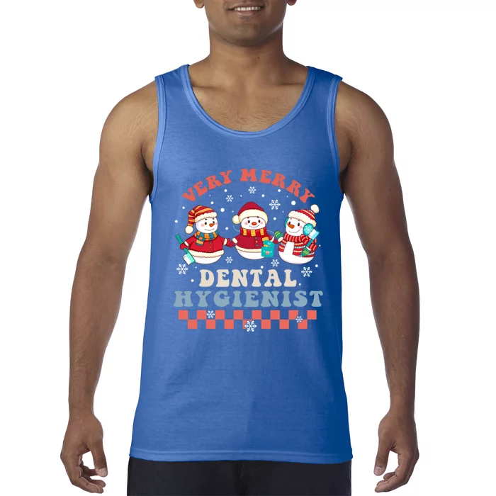 Very Merry Dental Hygienist Groovy Christmas Dental Squad Gift Tank Top