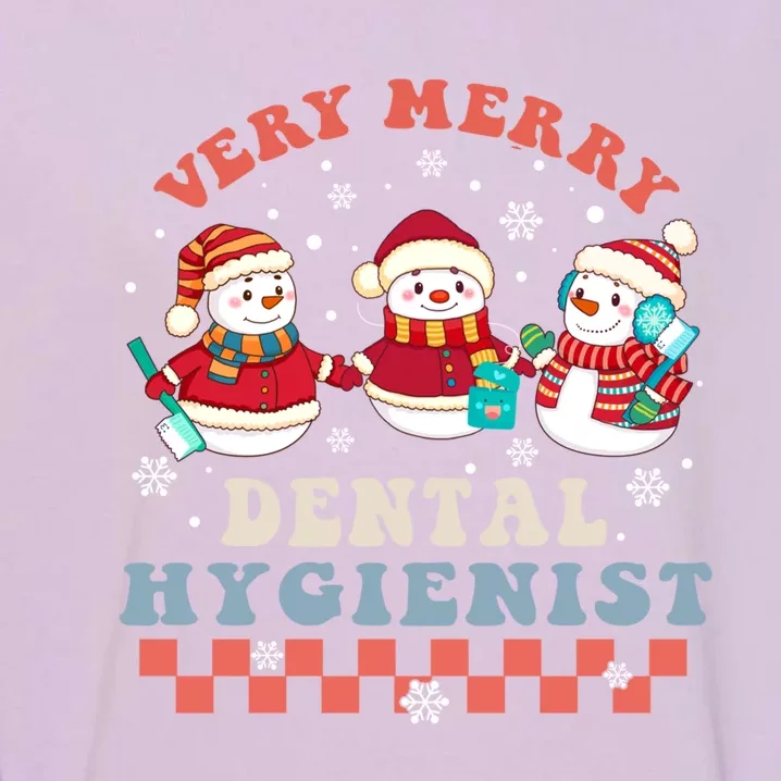 Very Merry Dental Hygienist Groovy Christmas Dental Squad Gift Garment-Dyed Sweatshirt