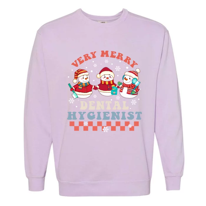 Very Merry Dental Hygienist Groovy Christmas Dental Squad Gift Garment-Dyed Sweatshirt