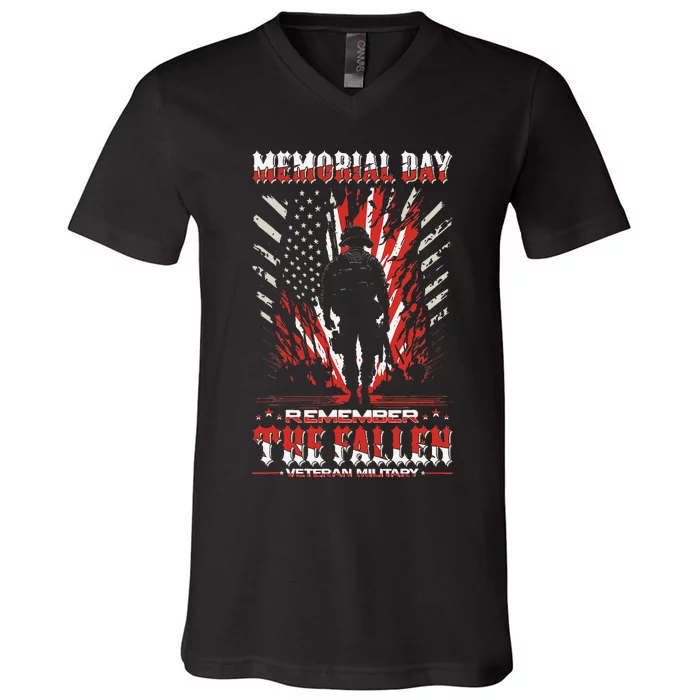 Vintage Memorial Day Remember The Fallen Veteran Military V-Neck T-Shirt