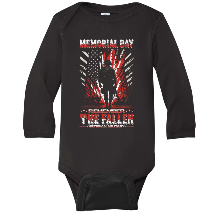 Vintage Memorial Day Remember The Fallen Veteran Military Baby Long Sleeve Bodysuit