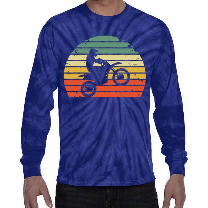 Vintage Motocross Dirt Bike Silhouette Retro Dirt Bike Tie-Dye Long Sleeve Shirt