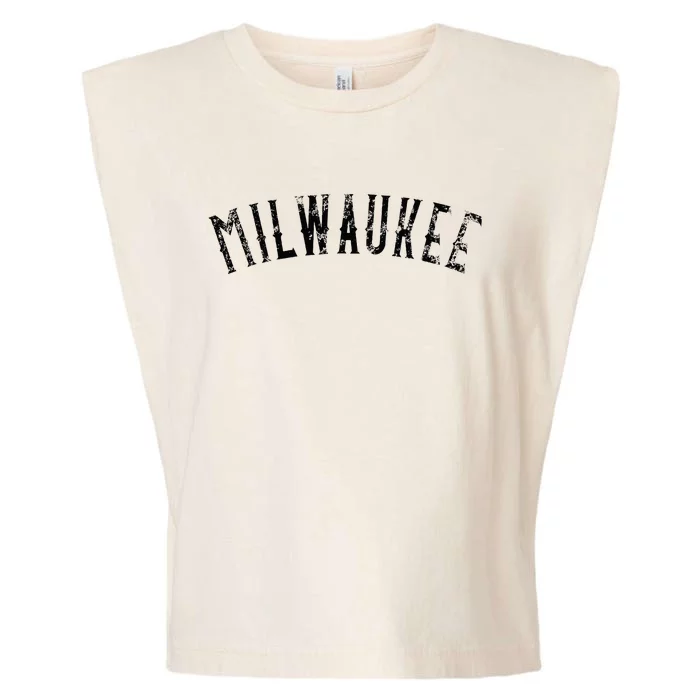 Vintage Milwaukee Distressed Black Text Apparel Garment-Dyed Women's Muscle Tee