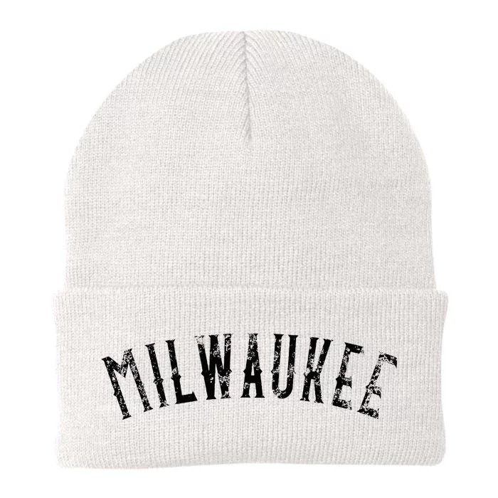 Vintage Milwaukee Distressed Black Text Apparel Knit Cap Winter Beanie