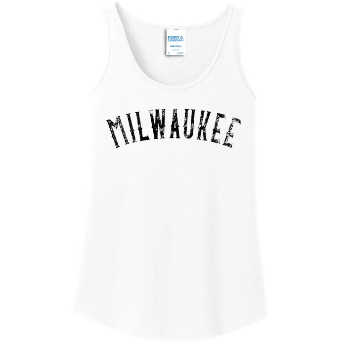 Vintage Milwaukee Distressed Black Text Apparel Ladies Essential Tank