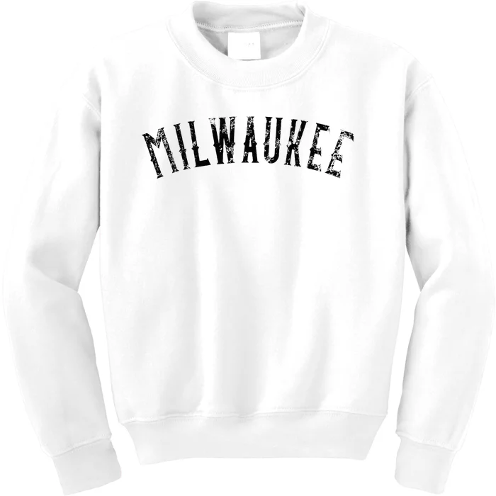 Vintage Milwaukee Distressed Black Text Apparel Kids Sweatshirt