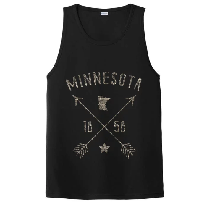 Vintage Minnesota Distressed Home State Map Boho Arrows Performance Tank