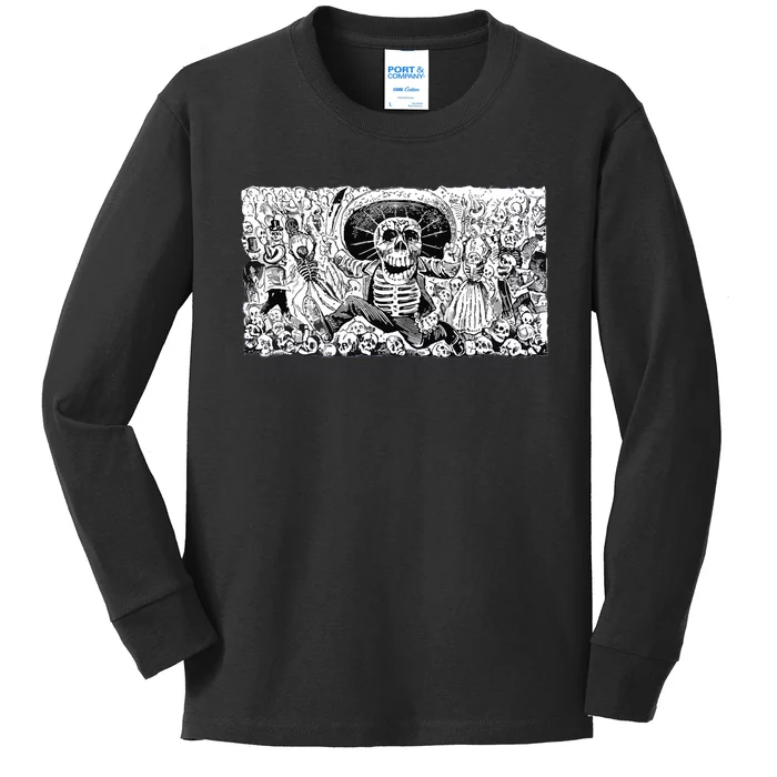 Vintage Mexico Day Of The Dead Dia De Los Muertos Kids Long Sleeve Shirt