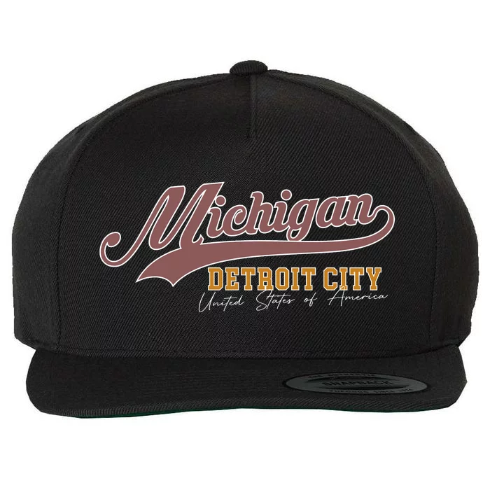 Vintage Michigan Detroit City Wool Snapback Cap