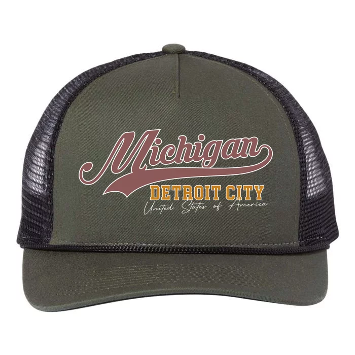 Vintage Michigan Detroit City Retro Rope Trucker Hat Cap