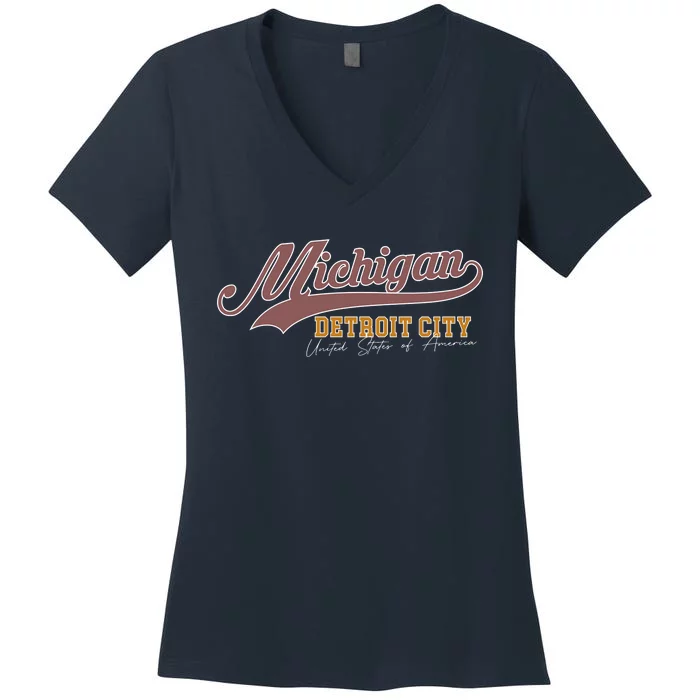 Vintage Michigan Detroit City Women's V-Neck T-Shirt