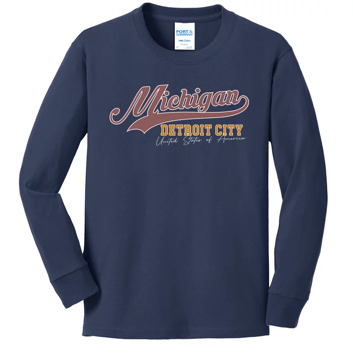 Vintage Michigan Detroit City Kids Long Sleeve Shirt