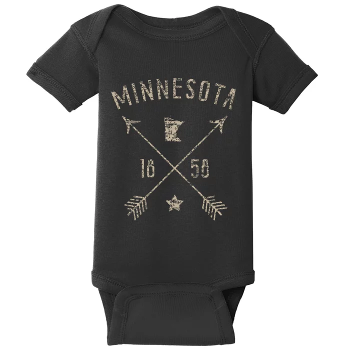 Vintage Minnesota Distressed Home State Map Boho Arrows Baby Bodysuit