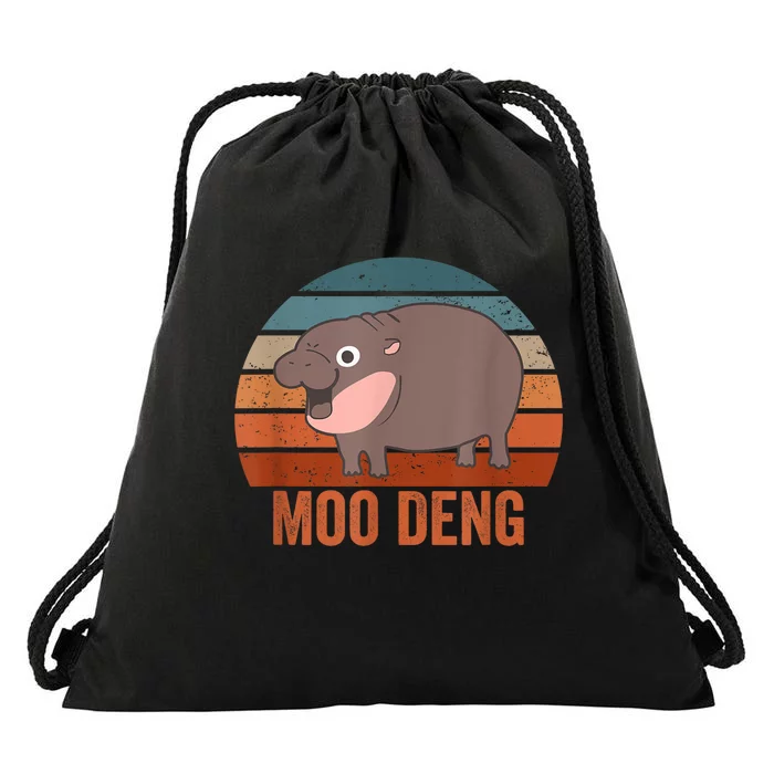 Vintage Moo Deng Baby Hippo Funny Zoo Baby Hippo Gift Drawstring Bag