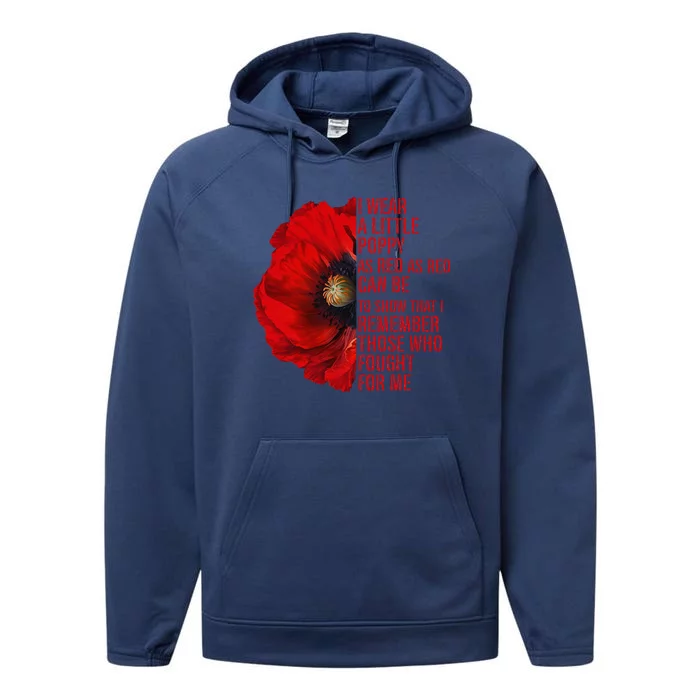 Veterans Memorial Day We Never Forget Red Poppy Flower Usa Performance Fleece Hoodie