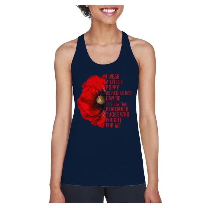 Veterans Memorial Day We Never Forget Red Poppy Flower Usa Women's Racerback Tank