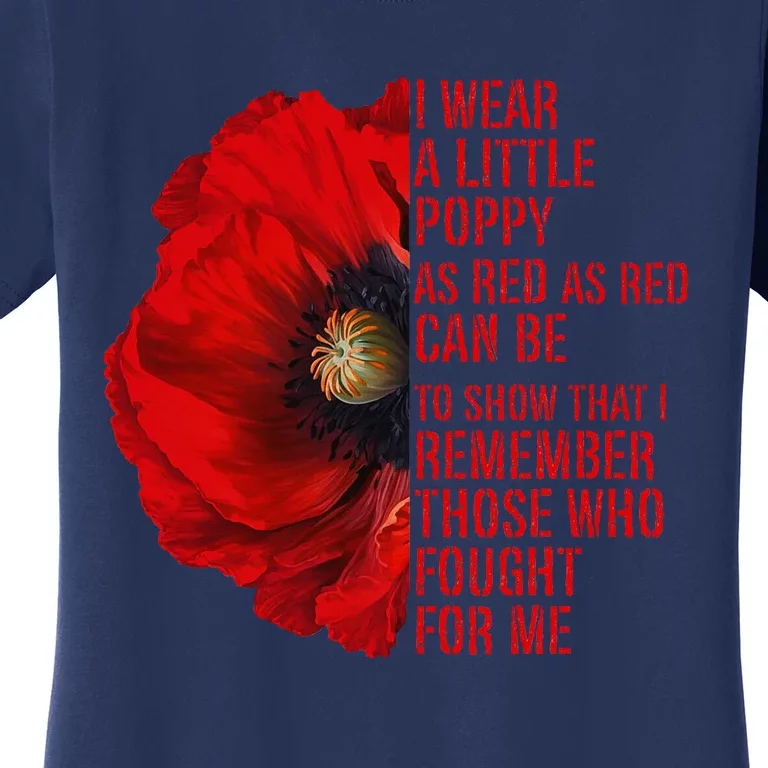 Veterans Memorial Day We Never Forget Red Poppy Flower Usa Women's T-Shirt