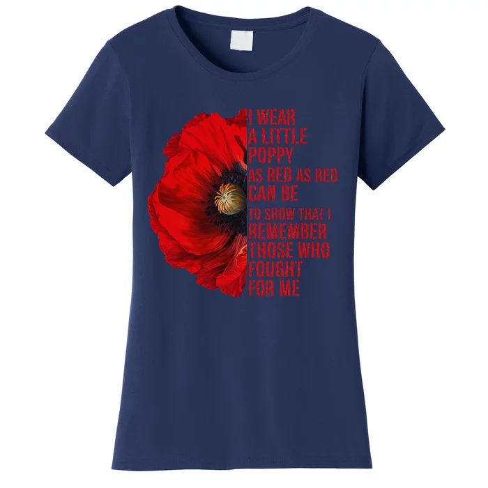 Veterans Memorial Day We Never Forget Red Poppy Flower Usa Women's T-Shirt