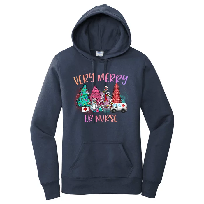 Very Merry Er Nurse Christmas Tree Emergency Room Nurse Xmas Meaningful Gift Women's Pullover Hoodie