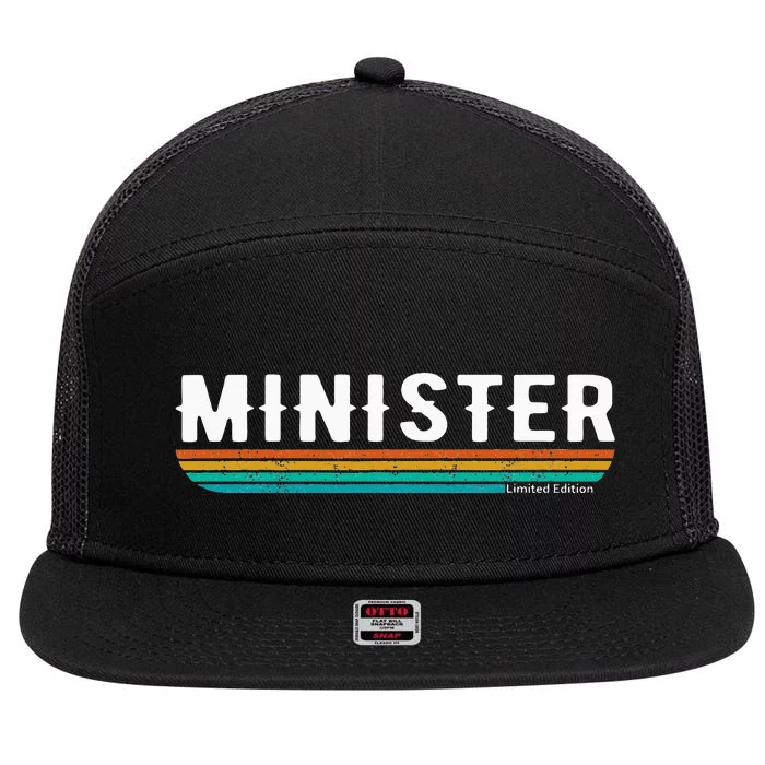 Vintage Minister Funny Job Title Profession Worker 7 Panel Mesh Trucker Snapback Hat