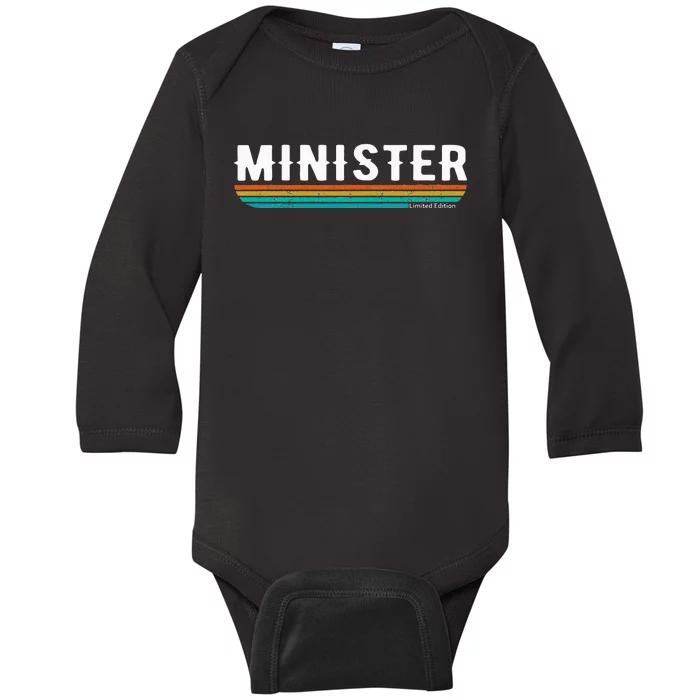 Vintage Minister Funny Job Title Profession Worker Baby Long Sleeve Bodysuit