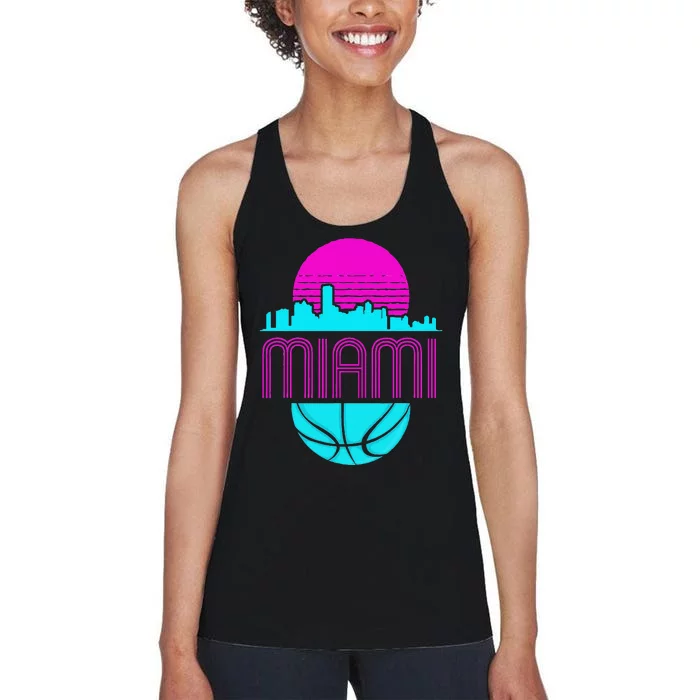 Vintage Miami Florida Cityscape funny player Basketball Women's Racerback Tank