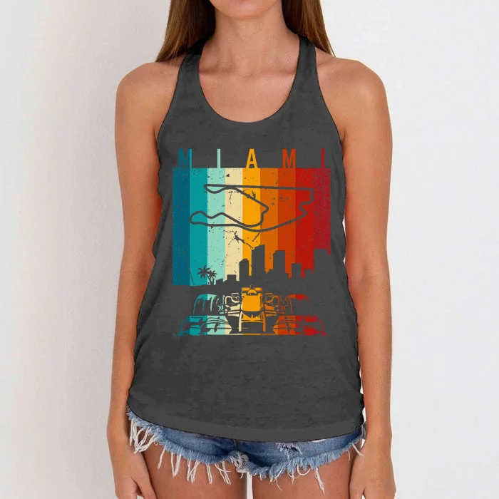 Vintage Miami Formula Racing Track Circuit Fan Women's Knotted Racerback Tank