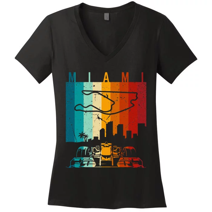 Vintage Miami Formula Racing Track Circuit Fan Women's V-Neck T-Shirt