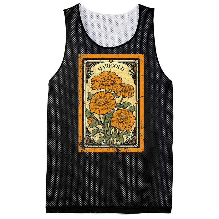 Vintage Marigold Flowers Tarot Card Mesh Reversible Basketball Jersey Tank