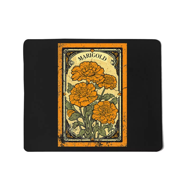 Vintage Marigold Flowers Tarot Card Mousepad