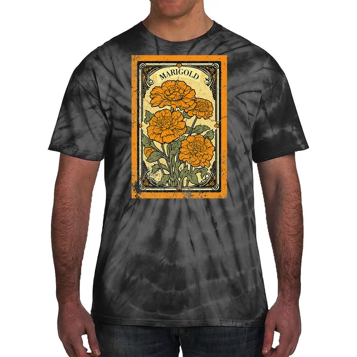 Vintage Marigold Flowers Tarot Card Tie-Dye T-Shirt