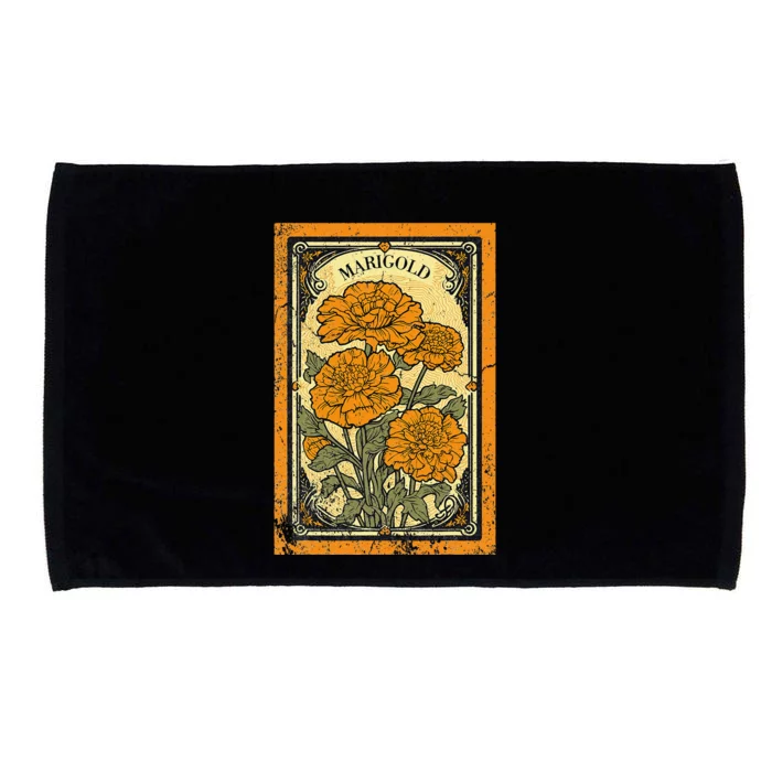 Vintage Marigold Flowers Tarot Card Microfiber Hand Towel