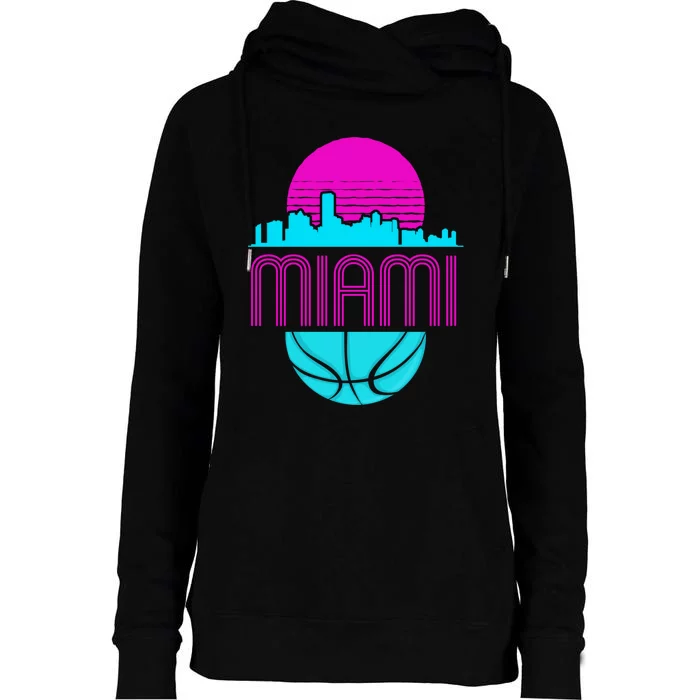 Vintage Miami Florida Cityscape Retro Basketball Womens Funnel Neck Pullover Hood