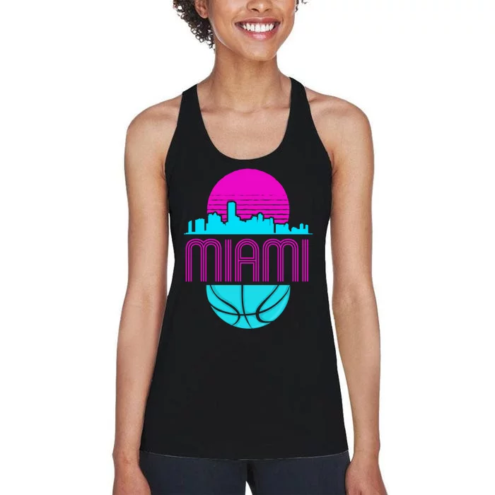 Vintage Miami Florida Cityscape Retro Basketball Women's Racerback Tank