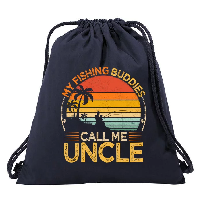 Vintage My Fishing Buddies Call Uncle Fishing Father's Day Meaningful Gift Drawstring Bag