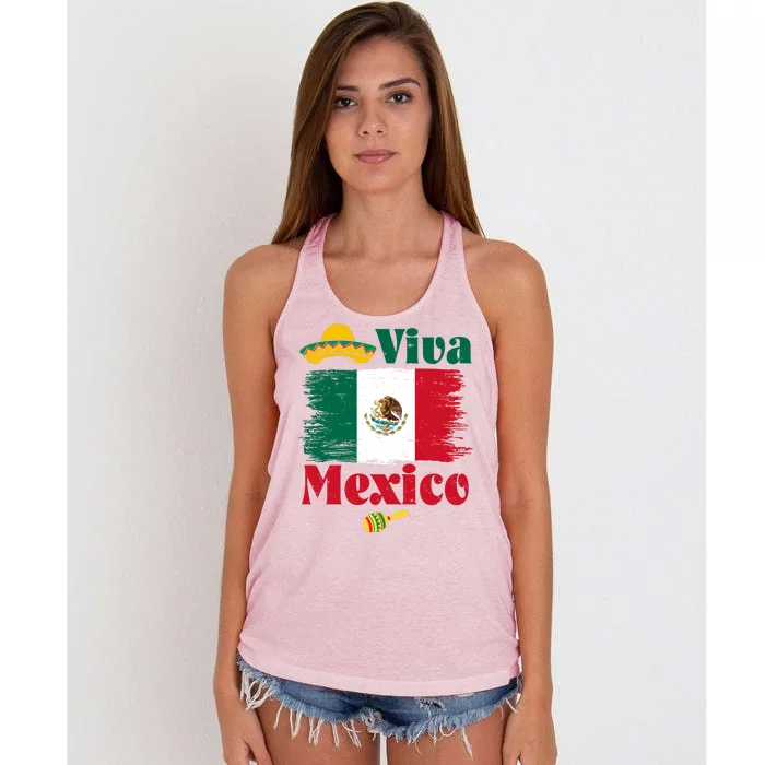 Viva Mexico Flag Mexican Independence Day Women's Knotted Racerback Tank