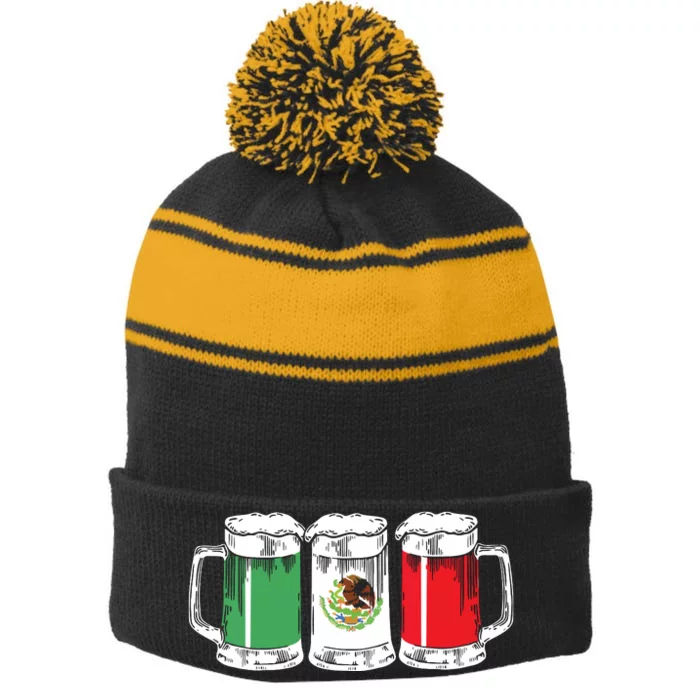 Viva Mexico Funny Beer Mexican Flag Cinco De Mayo Party Gift Stripe Pom Pom Beanie