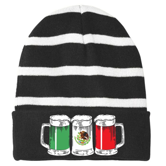 Viva Mexico Funny Beer Mexican Flag Cinco De Mayo Party Gift Striped Beanie with Solid Band