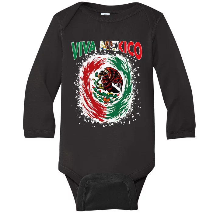 Viva Mexico Flag Mexican Independence Day Gift Baby Long Sleeve Bodysuit