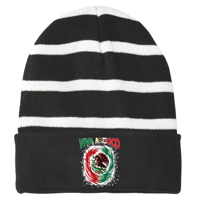 Viva Mexico Flag Mexican Independence Day Gift Striped Beanie with Solid Band