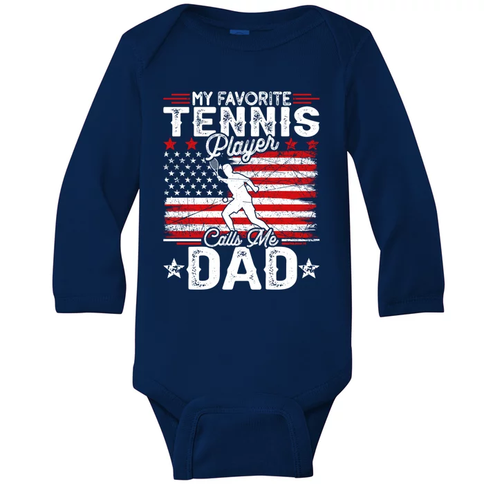 Vintage My Favorite Tennis Player Calls Me Dad Gift Baby Long Sleeve Bodysuit