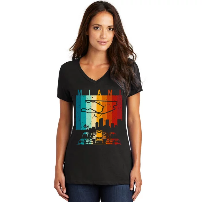 Vintage Miami Formula Racing Track Circuit Women's V-Neck T-Shirt