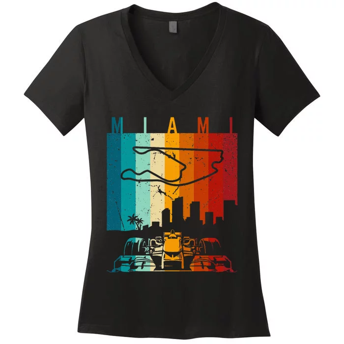 Vintage Miami Formula Racing Track Circuit Women's V-Neck T-Shirt