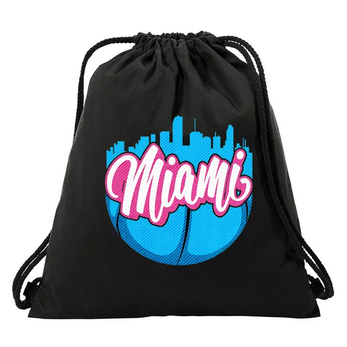 Vintage Miami Florida Cityscape Retro Miami Drawstring Bag