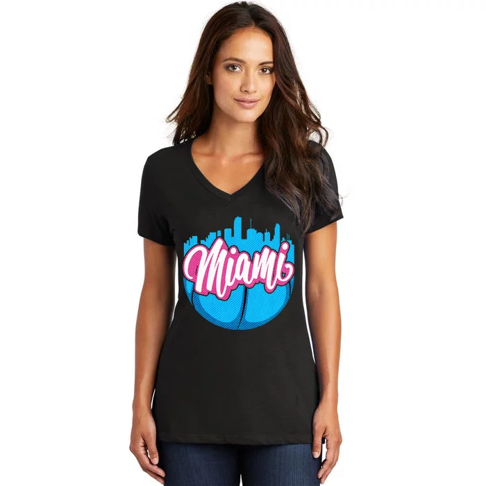 Vintage Miami Florida Cityscape Retro Miami Women's V-Neck T-Shirt