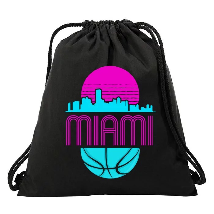 Vintage Miami Florida Cityscape Retro Basketball Drawstring Bag