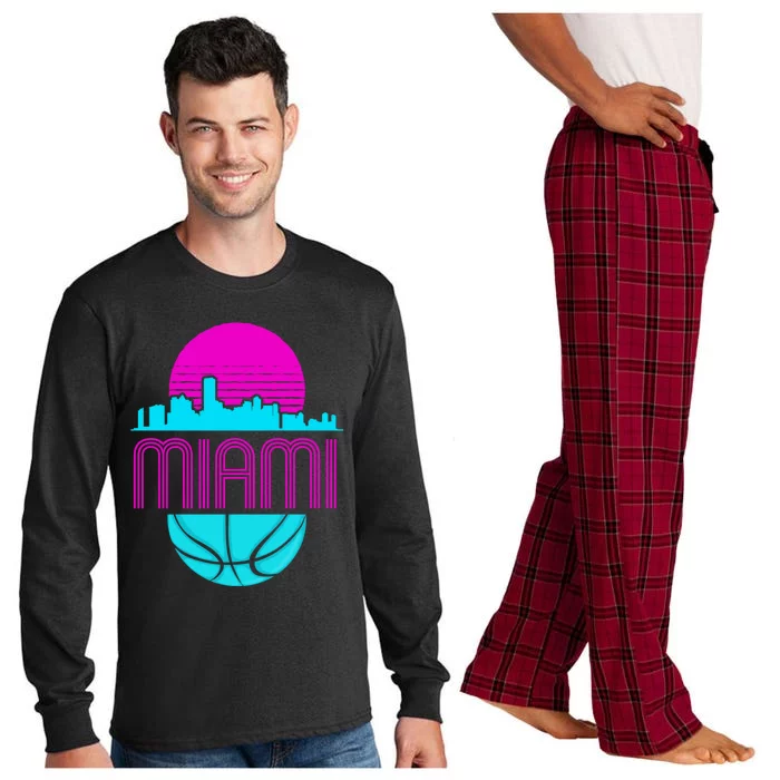 Vintage Miami Florida Cityscape Retro Basketball Long Sleeve Pajama Set