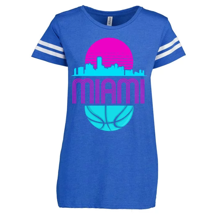 Vintage Miami Florida Cityscape Retro Basketball Enza Ladies Jersey Football T-Shirt